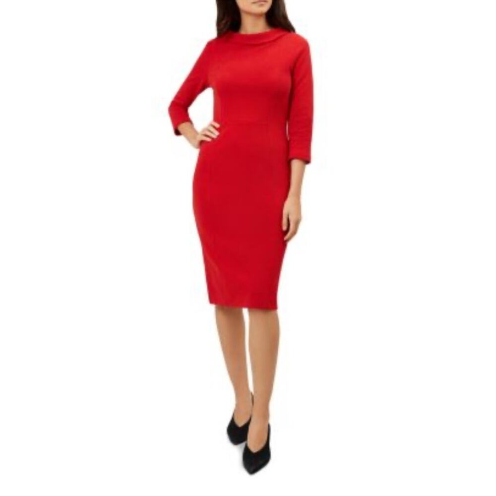 Classic Red Sheath Midi Dress - Elegant Women's Mini